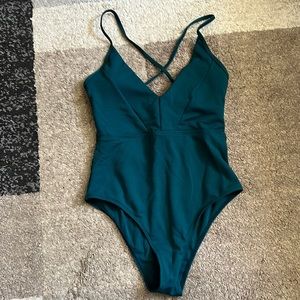 SHEIN Brand: Dark Green Lace-up Back Swimsuit